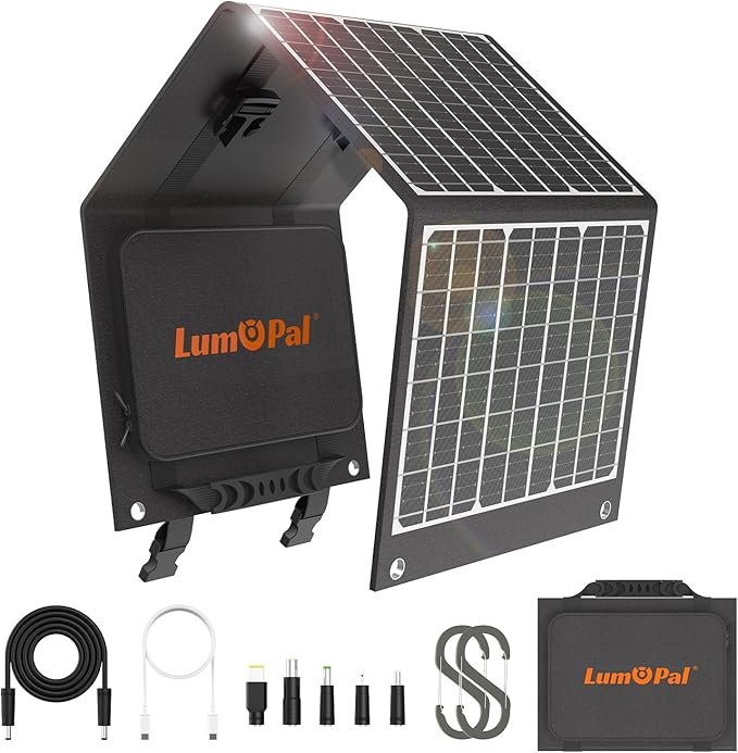 40W Foldable Solar Panel with USB-C PD 40W, 5V USB-A QC3.0, DC18-20V Ports, Folding Solar Panel for Traveling, Camping, Backpacking, Compatible with Phone, iPad, Power Station