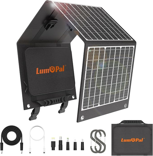 40W Foldable Solar Panel with USB-C PD 40W, 5V USB-A QC3.0, DC18-20V Ports, Folding Solar Panel for Traveling, Camping, Backpacking, Compatible with Phone, iPad, Power Station
