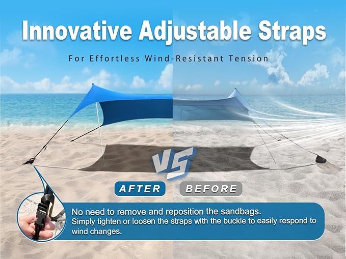 10×10ft UPF50+ Beach Tent Sun Shelter, Windproof Stable Outdoor Pop Up Beach Shade Canopy for Camping, Fishing, Backyard Fun or Picnics, 2 Poles