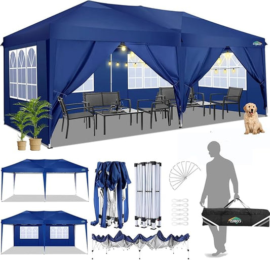 COBIZI Canopy 10x20 Pop Up Canopy Tent with 6 Sidewalls Easy Pop Up Tent 10x20 Waterproof Commercial Instant Shelter UPF 50+ Portable Gazebo Wedding Tents for Parties Carport Vender Events