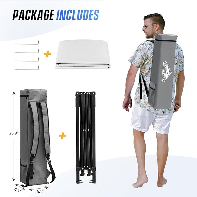 EAGLE PEAK 8x8 Pop Up Canopy Tent with Sidewall, Compact, Portable Slant Leg Instant Sun Shelter for Beach, Sports, & Camping, 8x8 Base 6x6 Top, White