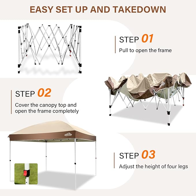 Canopy Tent,Outdoor 10x10 Pop Up Canopy, Instant Tents for Parties with Roller Bag,4 Sandbags,Portable Easy Up Canopies (Brown)