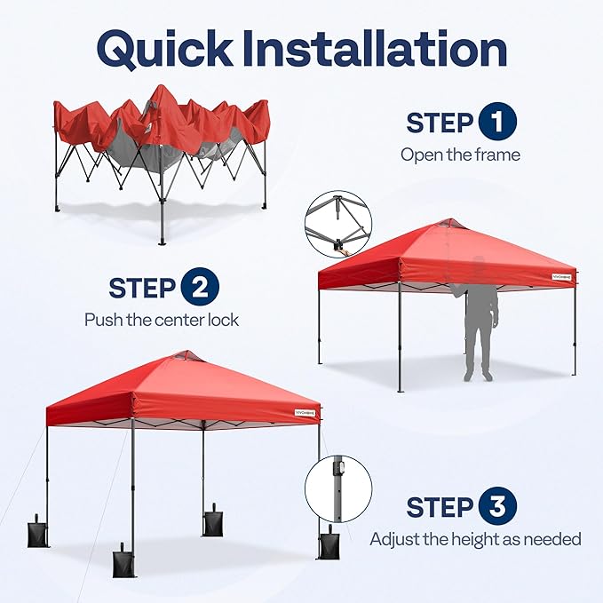 VIVOHOME 8x8ft Pop Up Canopy Tent One Push Setup Outdoor Portable Shelter Tent Heavy Duty with Wheel Carry Bag and 4 Sandbags, Red