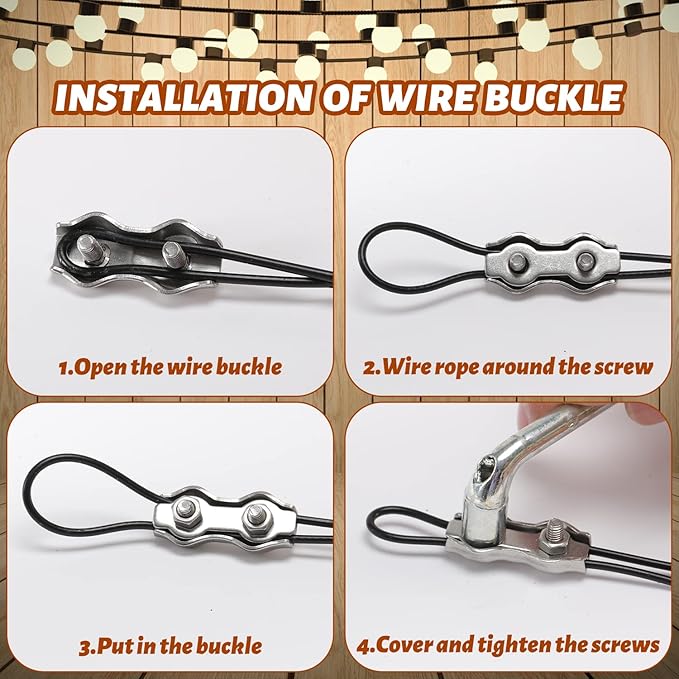 String Light Hanging Kit, 300 Ft Nylon Coated Stainless Steel Cable and Enough Accessories, Guide Wire for Outdoor String Lights, Patio Light, Camping Light