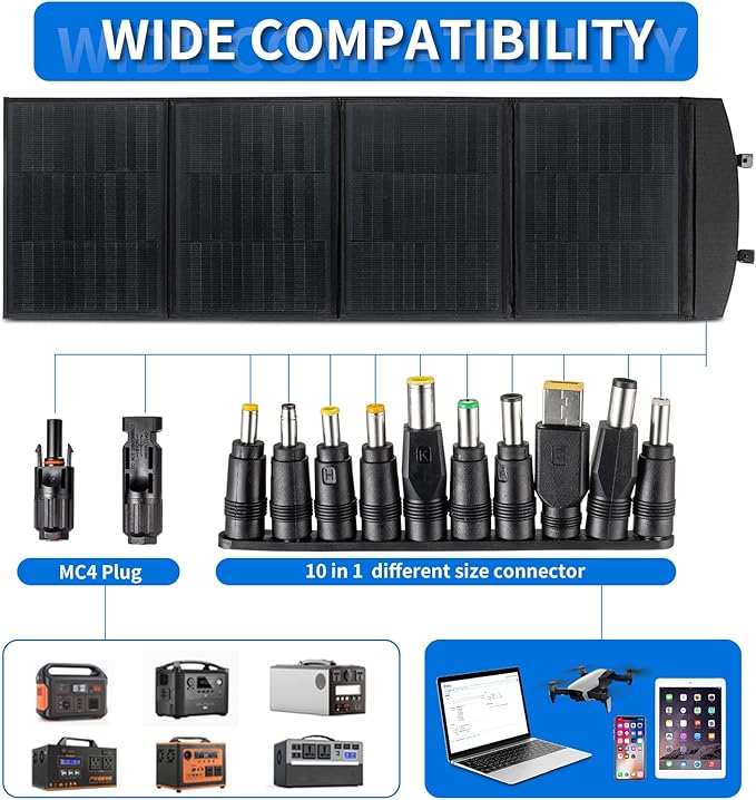 Portable Solar Panel 120W Power- with Foldable Kickstand,Monocrystalline Solar Charger for Camping/RV/Hiking - 1xUSB,1xQC 3.0 Fast Charging USB,1xDC,1xPD60W Type-C