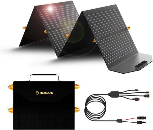 [Upgraded] FlexSolar 120W Foldable Solar Panels Chargers 20v-28v DC Output IP67 Waterproof Power Outage Emergency Portable Panels Camping Home RV for Solar Power Station Generators Battery Packs