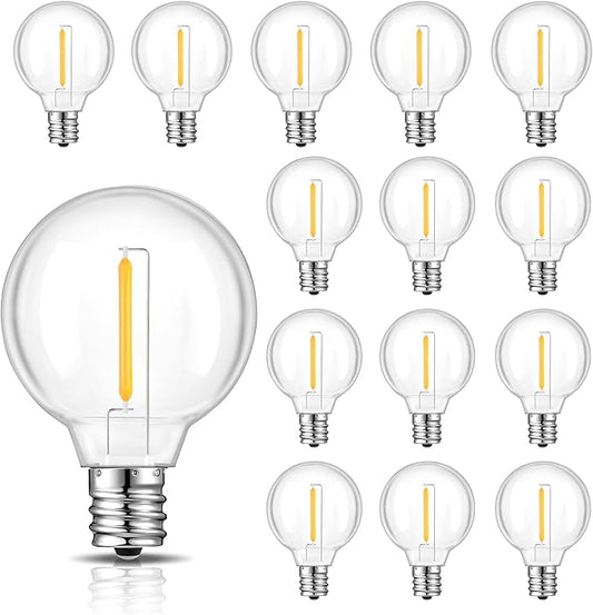 15 Pack G40 Outdoor String Light Bulbs, Waterproof Shatterproof Globe Bulbs with E12 Base, Dimmable Edison Light Bulbs for Party, Garden, Patio Decor, 2200K