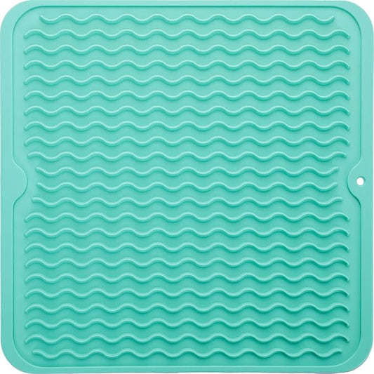 Silicone Dish Drying Mat for Multiple Usage,Easy clean,Eco-friendly,Heat-resistant Silicone Mat for Kitchen Counter or Sink,Refrigerator or Drawer liner Mint M 12 inches x 12 inches