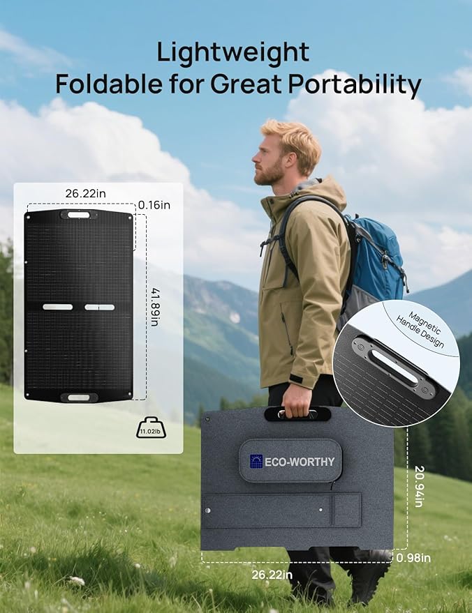 ECO-WORTHY 100W Portable Solar Panel, Foldable Solar Panel Charger 12BB for Power Station with Adjustable Kickstand,23% High Efficiency for Outdoor RV Camping Off Grid Hiking