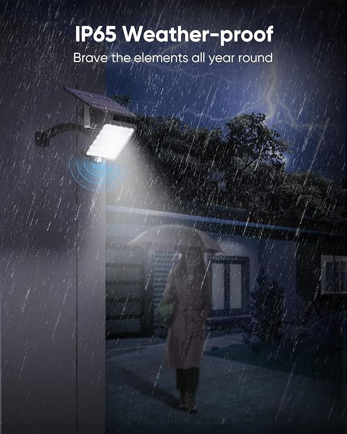 JACKYLED Upgraded Solar Flood Lights Outdoor Motion Sensor, 1000 Lumens Dusk to Dawn Solar Lights Outdoor, 48 LED, IP65 Waterproof, 3 Modes, Auto On/Off, Separate Solar Panel with 9.8ft Cord