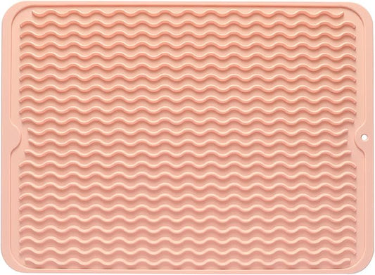 Silicone Dish Drying Mat for Multiple Usage,Easy clean,Eco-friendly,Heat-resistant Silicone Mat for Kitchen Counter or Sink,Refrigerator or drawer liner Pink L 16 inches x 12 inches