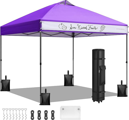 VIVOHOME 8x8ft Pop Up Canopy Tent with Logo One Push Setup Outdoor Portable Shelter Tent Heavy Duty with Wheel Carry Bag and 4 Sandbags, Red