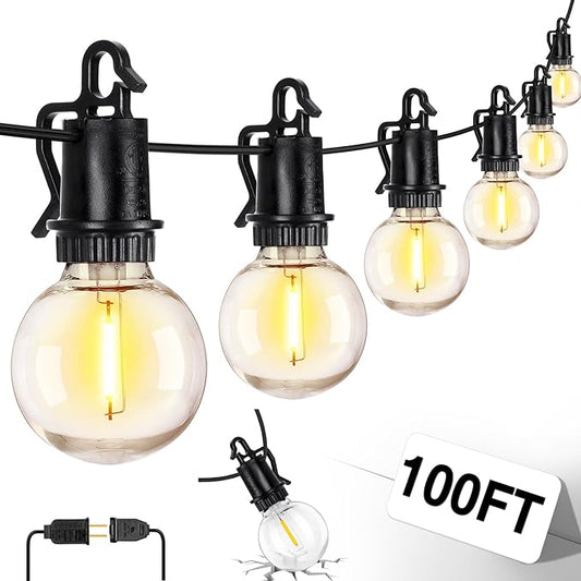 ZJOJO 100FT Outdoor String Lights, G40 Globe Outdoor Lights with 50 Shatterproof LED Bulbs (3 Spare), IP65 2700K Hanging Waterproof Patio Light String Lights for Outside Backyard Porch Party