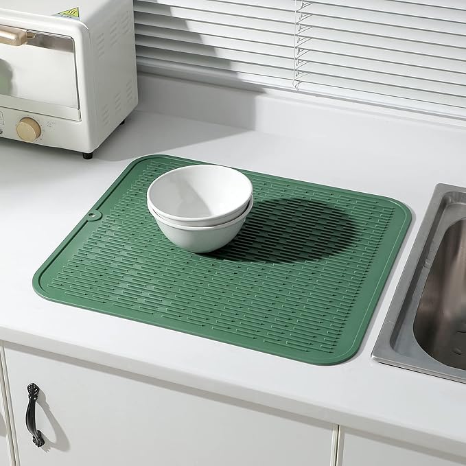 Silicone Dish Drying Mat for Multiple Usage,Easy clean,Eco-friendly,Heat-resistant Silicone Mat for Kitchen Counter or Sink,Refrigerator or Drawer Liner Green 2XL 24 inches x 18 inches