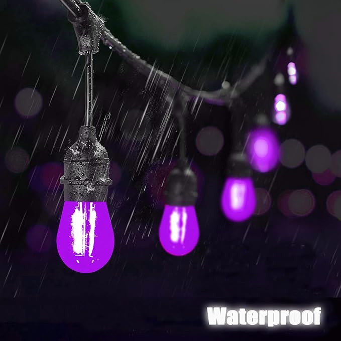 Purple Light Bulbs Plastic 2 Watt S14 LED Replacement Bulbs for Indoor Outdoor String Lights, Shatterproof Waterproof E26 Base Filament Edison Christmas Halloween Light Bulbs,15 Pack