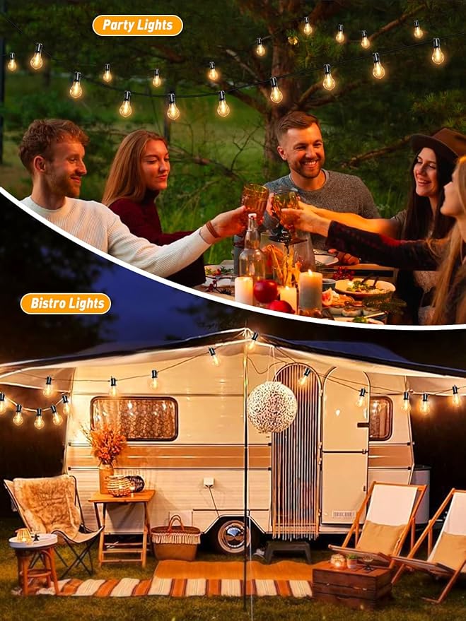 400FT Outdoor String Lights LED Waterproof Patio String Lights for Outside with 200+12ea Extra A39 2200K Warm Yellow Vintage Bulbs for Outdoor Bistro Backyard Lights, 4Pack x 100FT Linkable