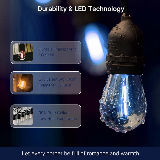 FLSNT 24-Pack S14 Colored LED String Light Bulbs, 1W Waterproof Outdoor Indoor Replacement Bulbs, E26 Base, CRI80, Red/Green/Blue/Warm White