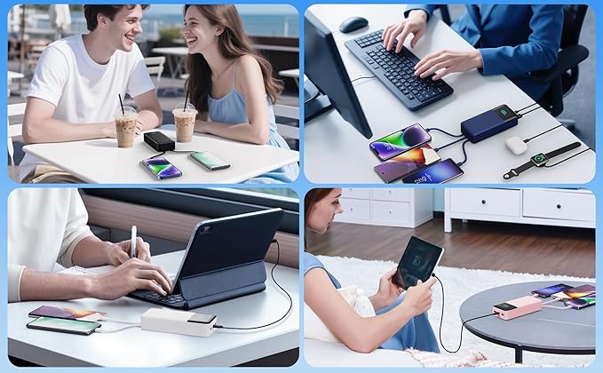 Portable Charger 50800mAh Power Bank with 3 Built in Cables,25W PD QC4.0 Fast Charging USB C Battery Pack,6 Outputs 2 Inputs LCD Display Portable Phone Charger for iPhone 16/15/14/13,Google,Android