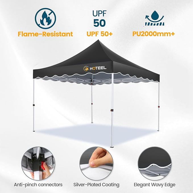 HOTEEL 10×10 Pop Up Canopy with 4 Sidewalls, UV 50+ and Waterproof Canopy Tent 10×10, Thickened Frame, Large Space Easy Pop Up Canopy, Outdoor Canopy for Weddings, Beaches, Parties, Patio (Black)