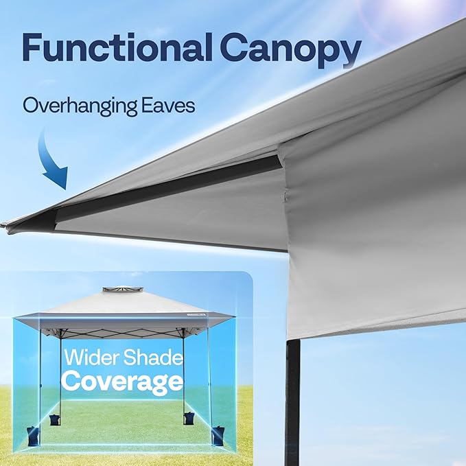 VIVOHOME10x10ft Pop Up Canopy Tent One Push Setup Outdoor Portable Shelter Tent Heavy Duty with Wheel Carry Bag and 4 Sandbags,2 Tiers Roof for Patio Garden Backyard, Gray