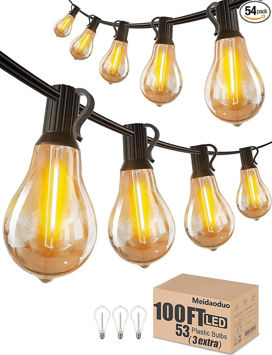 Outdoor String Lights 100 ft for Outside String Lights with 50+3ea A39 Shatterproof Warm Lights for Bistro Lights Outdoor Patio Pergola Backyard Linkable