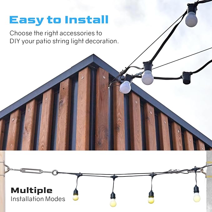 NEREUS String Light Hanging Kit with 200 Ft Vinyl Coated 304 Stainless Steel Cable, String Light Suspension Kit, Guide Wire with Turnbuckles and Hooks for Patio, Backyard Lighting Accessories