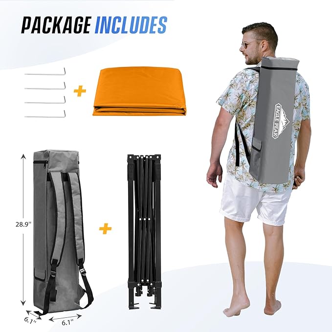 EAGLE PEAK 8x8 Pop Up Canopy Tent with Sidewall, Compact, Portable Slant Leg Instant Sun Shelter for Beach, Sports, & Camping, 8x8 Base 6x6 Top, Orange
