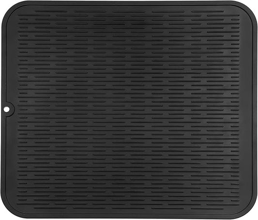 Silicone Dish Drying Mat for Multiple Usage,Easy clean,Eco-friendly,Heat-resistant Silicone Mat for Kitchen Counter or Sink,Refrigerator or Drawer Liner Black 2XL 24 inches x 18 inches