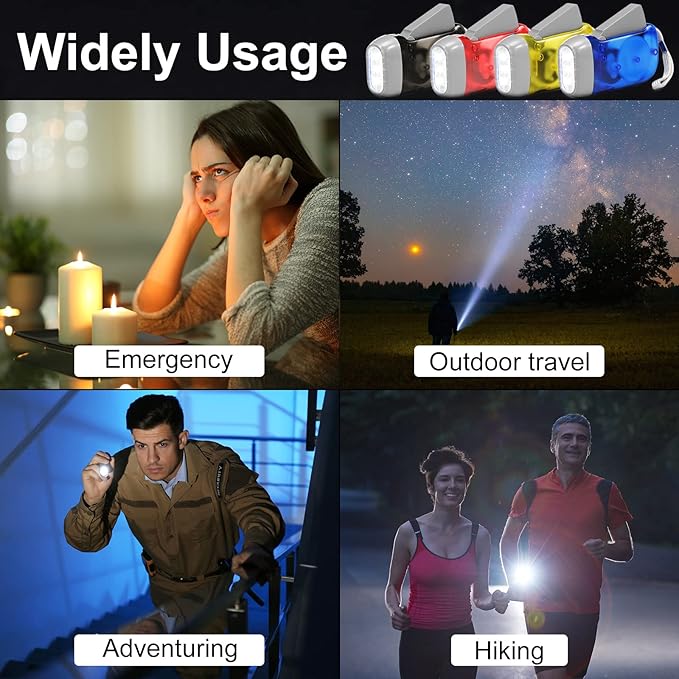 Treela 36 Pcs Hand Crank Flashlights Operation Christmas Items Bulk Squeeze Flashlight No Battery Required Torchlight 3 Powered Charging for Emergency(Yellow, Gray, Blue, Red)