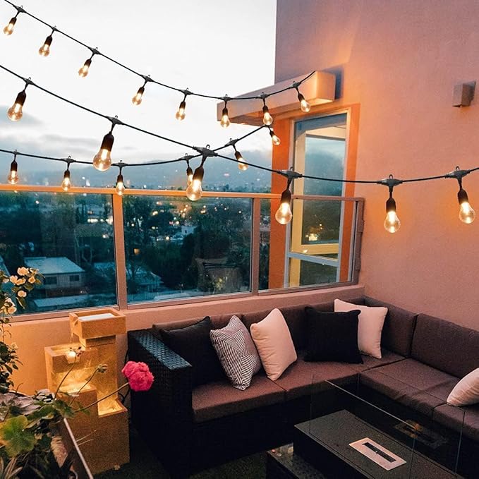 Outdoor Patio Lights Color Changing, 35FT RGB LED String Lights with 16 E26 Shatterproof Edison Bulbs, Dimmable Patio String Lights for Bistro Backyard Garden, 1 Remote Controllers