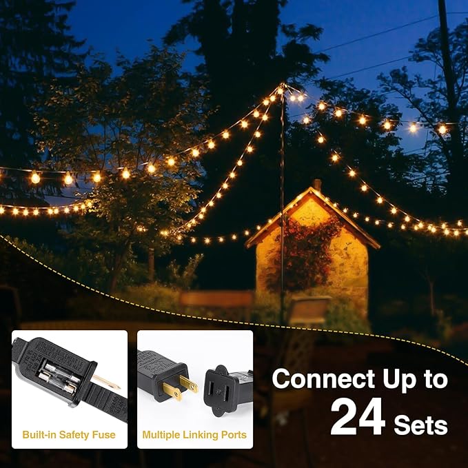ZJOJO 100FT Outdoor String Lights, G40 Globe Outdoor Lights with 50 Shatterproof LED Bulbs (3 Spare), IP65 2700K Hanging Waterproof Patio Light String Lights for Outside Backyard Porch Party