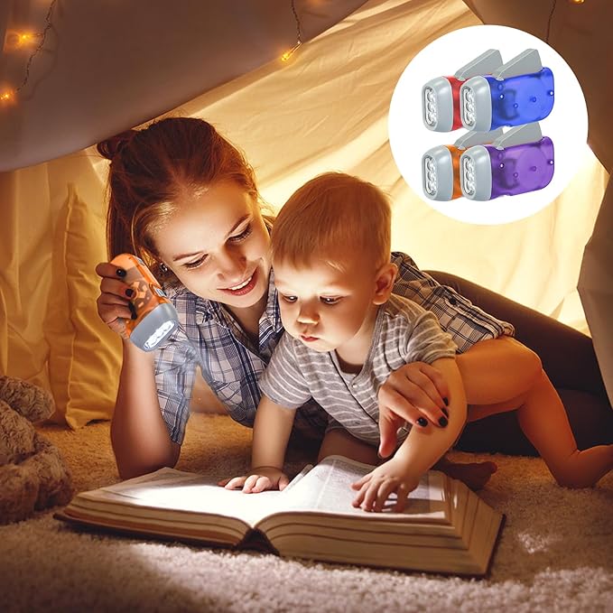 Mudder 24 Pieces Hand Crank Flashlight with LED Self Powered Charging Torch Dynamo for Camping Emergency(Red, Blue, Orange, Purple)