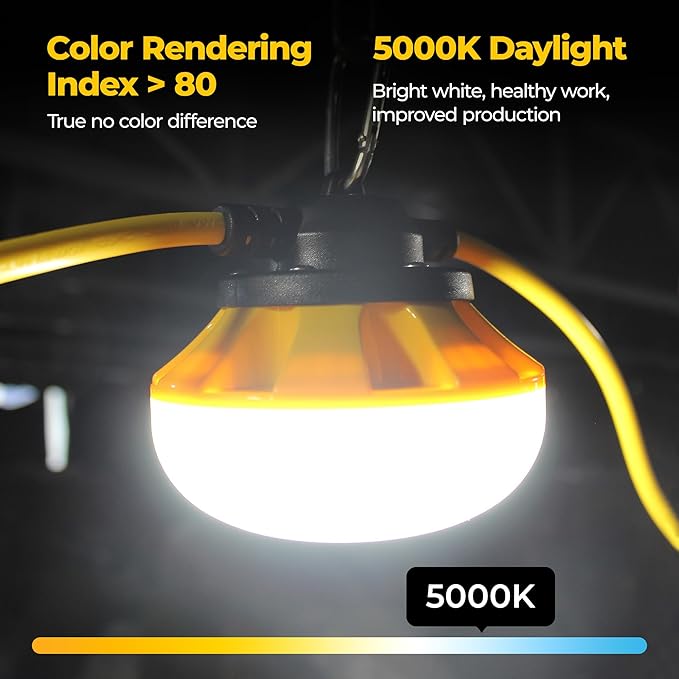 100ft Construction String Lights: 100w 11000lm ETL Certified Bright Industrial Outdoor Temporary Lighting Led Hanging IP65 Waterproof 18AWG Wire Work Light for Attic Jobsite Garage