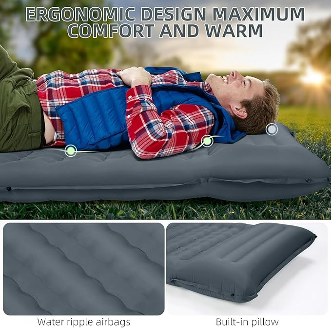 Camping Sleeping Pad, Extra Thick 5 Inch Camping Mat with Pillow Built-in Foot Pump Inflatable Sleeping Pads Compact for Camping Backpacking Hiking Traveling Tent