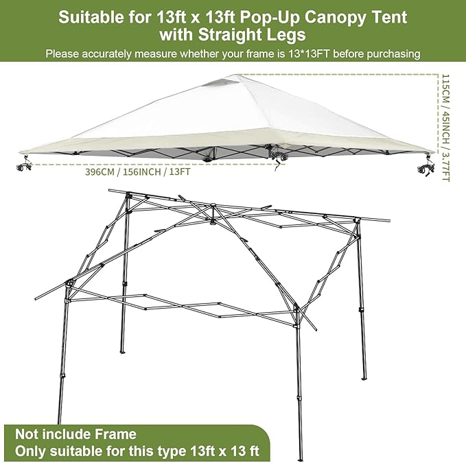 13x13 Canopy Replacement Top Cover,Single Tier Waterproof Instant Canopy Vented Top，Silver Coated Oxford Pop Up Canopy Replacement Cover for Outdoor Garden Camping(Top Only,396 * 396cm