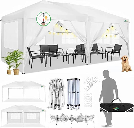 COBIZI Canopy 10x20 Pop Up Canopy Tent with 6 Sidewalls Easy Pop Up Tent 10x20 Waterproof Commercial Instant Shelter UPF 50+ Portable Gazebo Wedding Tents for Parties Carport Vender Events