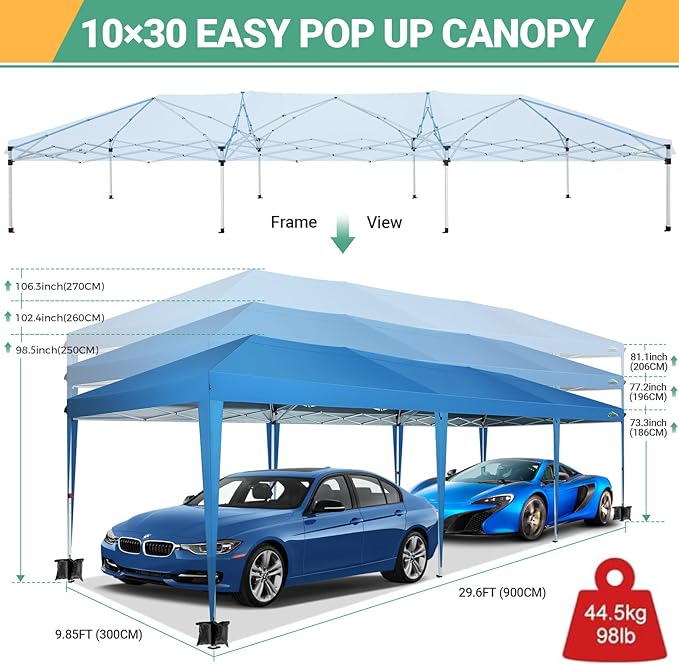 COBIZI 10x30 Pop Up Canopy Tent for Parties with 8 Sidewalls Waterproof Commercial Instant Canopy 10x30 Party Tent for Backyard, Wedding Portable Outdoor Gazebo with Carrybag&4 Sandbags
