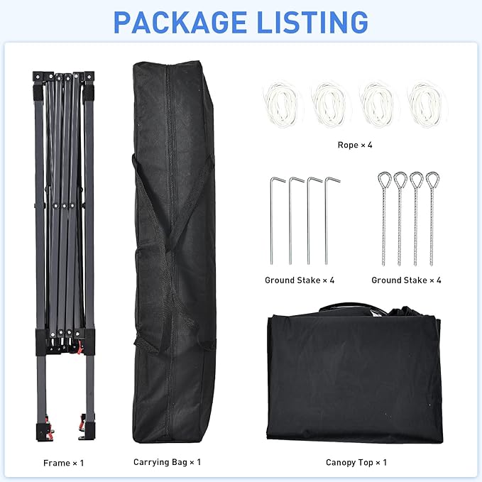 Pop Up Canopy, 8x8 FT Instant Outdoor Canopy Tent with Carrying Bag, 3 Adjustable Heights - Portable for Event, Parties, Camping and More Outdoor Activities
