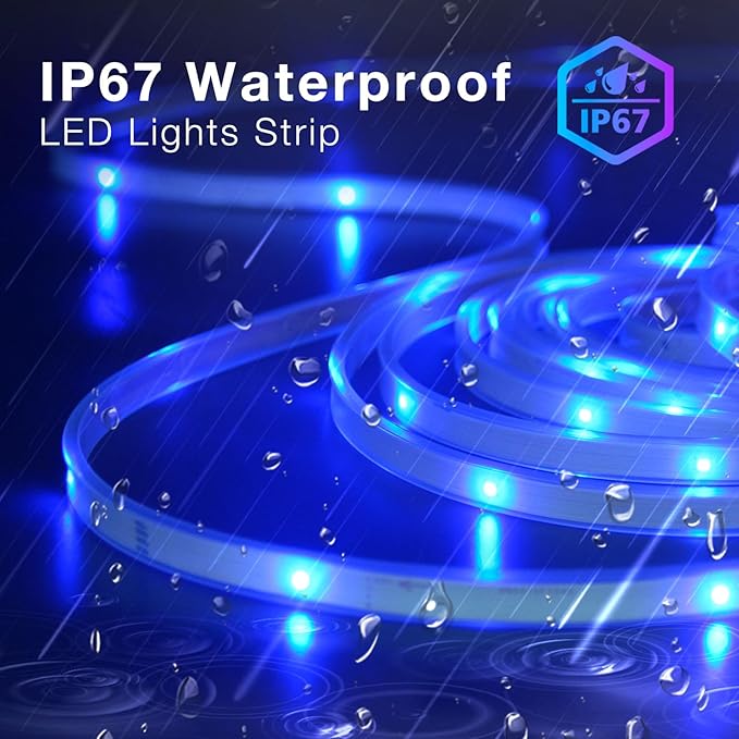 DAYBETTER Outdoor LED Strip Lights, IP67 Waterproof LED Lights with Remote, APP Control, Color Changing LED Rope Lights for Bedroom, Bathroom, Roof, Balcony, Pool, 24V, 100ft