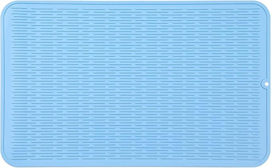 Silicone Dish Drying Mat for Multiple Usage,Easy clean,Eco-friendly,Heat-resistant Silicone Mat for Kitchen Counter or Sink,Refrigerator or Drawer Liner Light Blue 4XL 32 inches x 18 inches