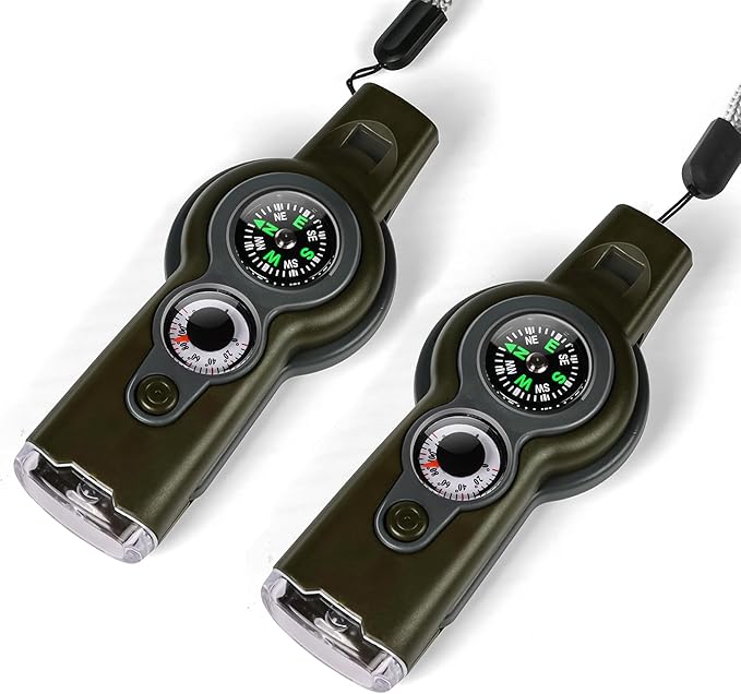 Emergency Survival Function Whistle, Outdoor Multifunctional Tool Safety Whistle with Lanyard, Ideal for Kayaking, Boating, Hiking, Camping, Climbing, Hunting, Fishing, Rescue Signaling
