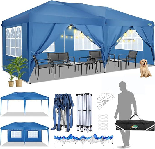 COBIZI Canopy 10x20 Pop Up Canopy Tent with 6 Sidewalls Easy Pop Up Tent 10x20 Waterproof Commercial Instant Shelter UPF 50+ Portable Gazebo Wedding Tents for Parties Carport Vender Events