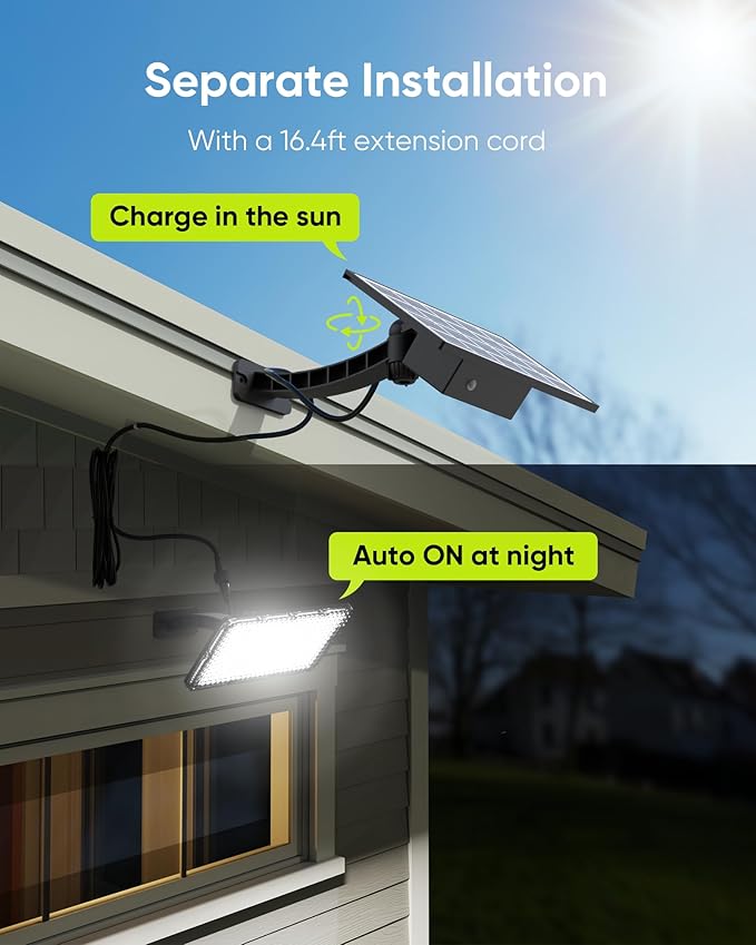 JACKYLED Solar Lights Outdoor 299 LED 1000 Lumens Bright Solar Wall Spotlight with 4000mAh Battery IP65 Waterproof Dusk to Dawn Auto Lighting for Front Door Balcony Shop Barn Garage (Black, 2-Pack)