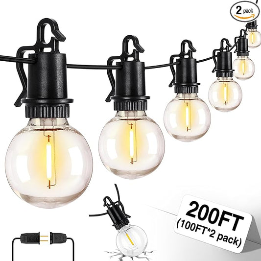 ZJOJO 200FT Outdoor String Lights, G40 Globe Outdoor Lights with 100 Shatterproof LED Bulbs (6 Spare), 2700K Hanging Waterproof Patio Light, Connectable String Lights for Outside Backyard Porch Party