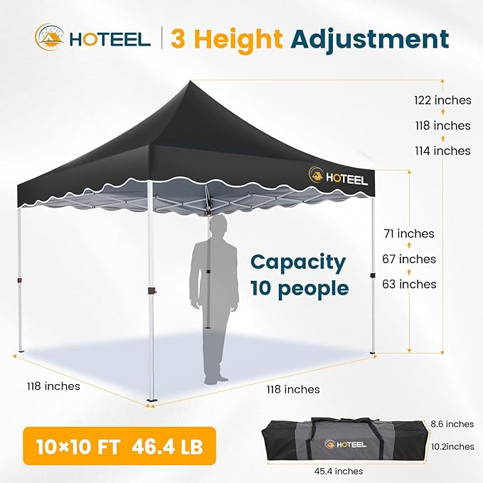HOTEEL 10×10 Pop Up Canopy with 4 Sidewalls, UV 50+ and Waterproof Canopy Tent 10×10, Thickened Frame, Large Space Easy Pop Up Canopy, Outdoor Canopy for Weddings, Beaches, Parties, Patio (Black)