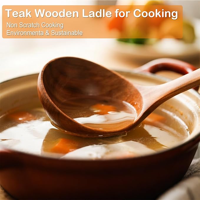 Wooden Spoons for Cooking, Natural Premium 6 Piece Teak Wooden Cooking Utensils Set, Large Heat Resistant Wooden Spoons and Wooden Spatulas for Nonstick Cookware Cooking Gifts