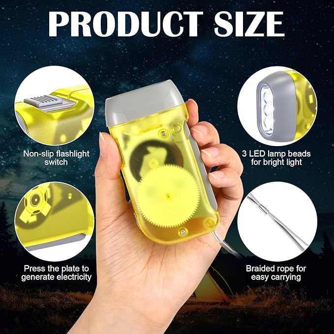 Treela 36 Pcs Hand Crank Flashlights Operation Christmas Items Bulk Squeeze Flashlight No Battery Required Torchlight 3 Powered Charging for Emergency(Red, Blue, Purple, Orange, Yellow, Green)