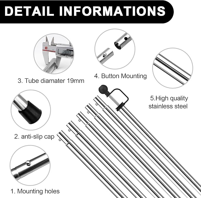 KOMCLUB Telescoping Tent Poles - Adjustable 94.5" Camping Poles with Stainless Steel Rods for Hiking and Outdoor Activities