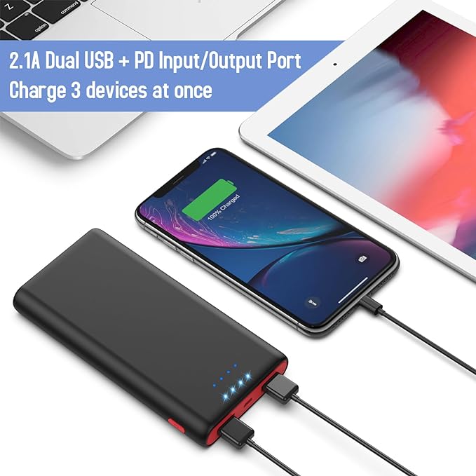 Portable Charger Power Bank 25,800mAh, 5V/3A USB C in&Out Fast Phone Charging with Intelligent Smart IC,3 USB Port External Cell Phone Battery Pack Compatible with iPhone 16 15 14,Galaxy,Android etc