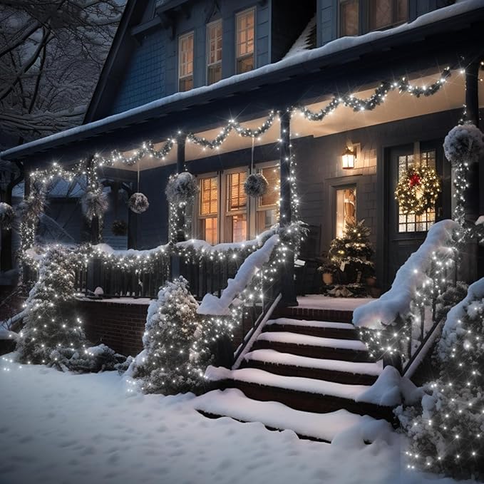 246FT 600 LED Christmas Lights Outdoor Indoor Waterproof 8 Modes String Lights for Outside Cool White Christmas Tree Lights Plug in for Outside Bedroom Wedding Party Holiday Decorations